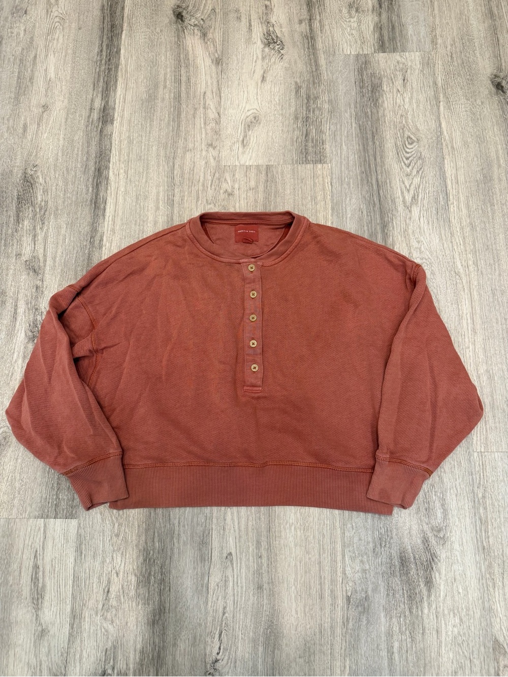 American Eagle Rust Orange Oversized Henley Sweatshirt Small